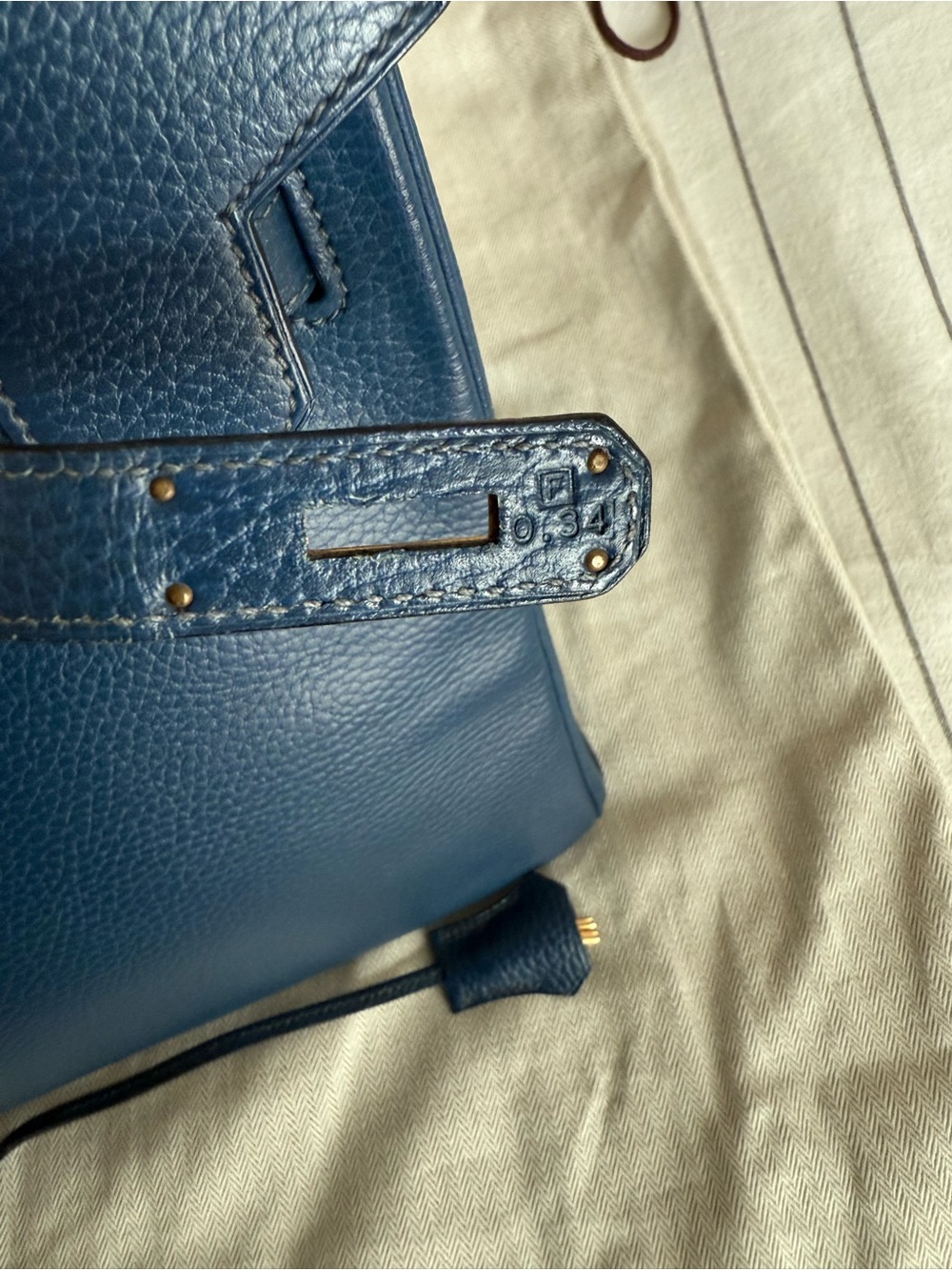 Hemes Birkin 35 Ardennes F square in Cobalt Blue  with Gold Hardware - Picture 8 of 14